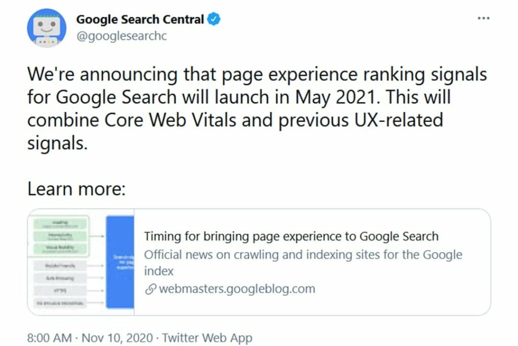 Google core web vitals announcement